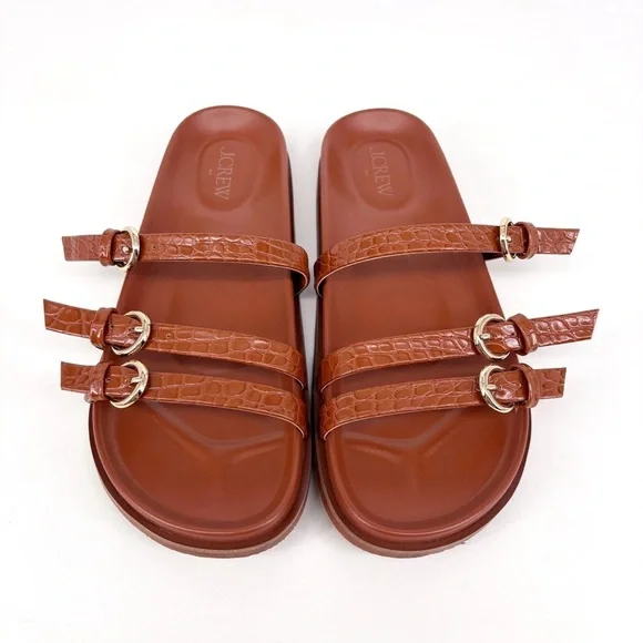 J.CREW 3-Strap Brown Faux Crocodile Slide Sandals 8 - Picture 4 of 12